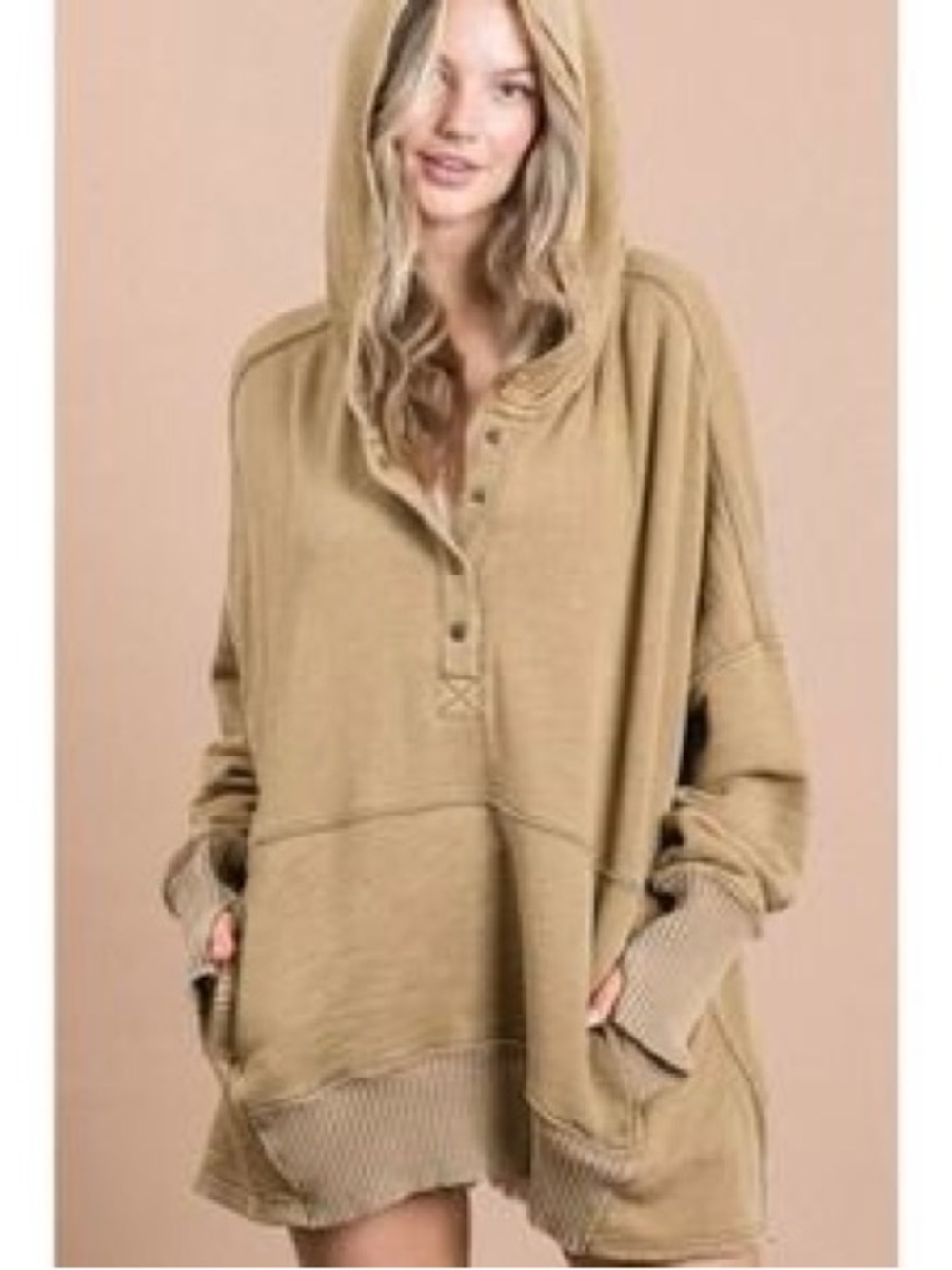 Bucket List Cozy Oversized Hooded Pullover in Camel EUC